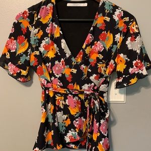 Zara Floral Short Sleeve Wrap Top